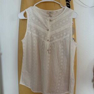 Fat Face Cream Sleeveless Eyelet Button Front Camisole